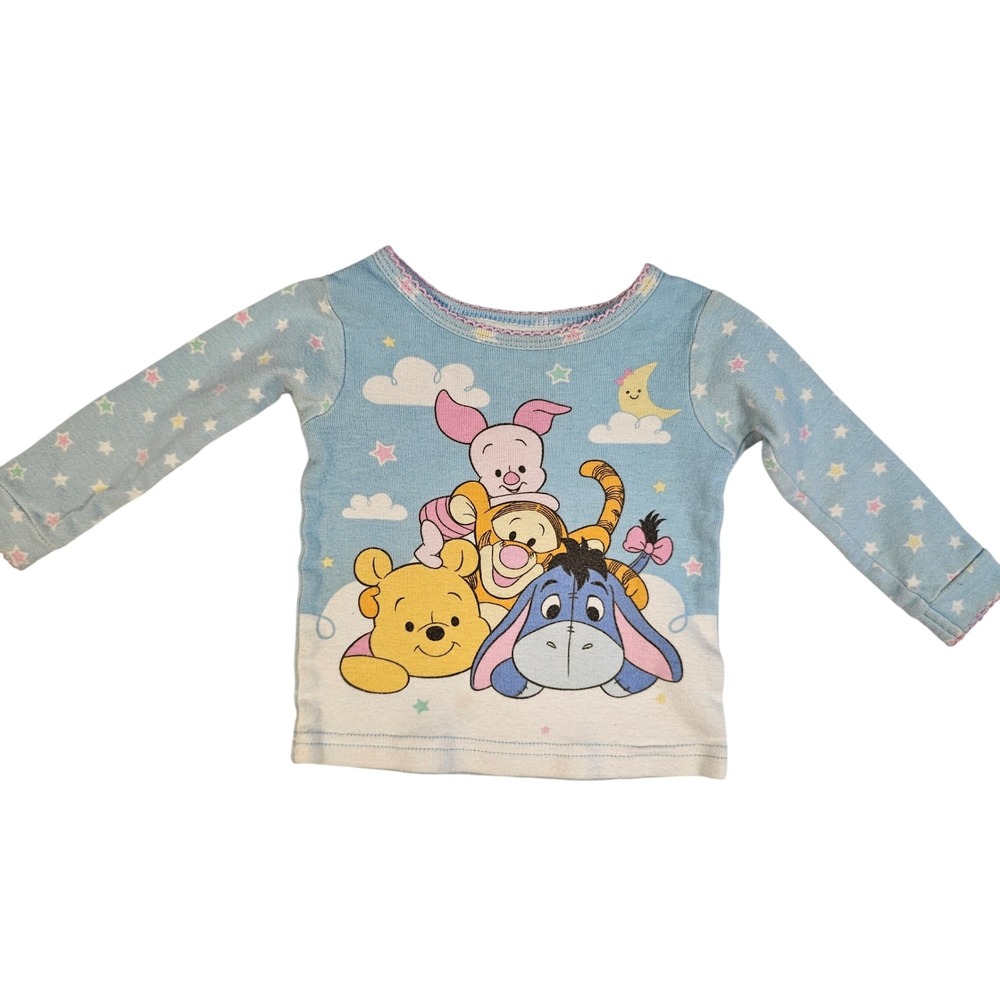 Disney Baby Winnie the Pooh Tigger Eeyore Piglet Blue Long Sleeve Pajama Top 9M